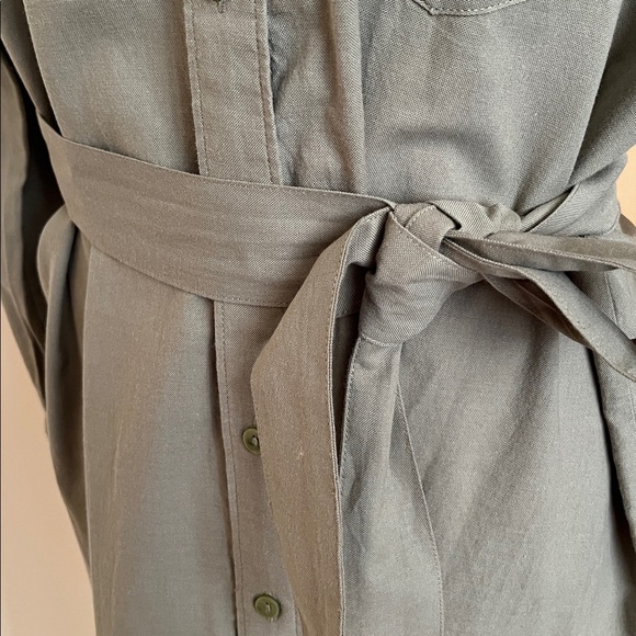 ABERCROMBIE & FITCH Career Preppy 100% Cotton Olive Long SLV Belted Shirtdress M - Picture 2 of 16